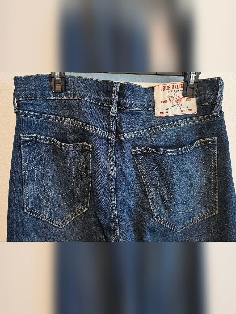 True Religion Ricky Relaxed Straight Dark Blue Jeans Mens 33